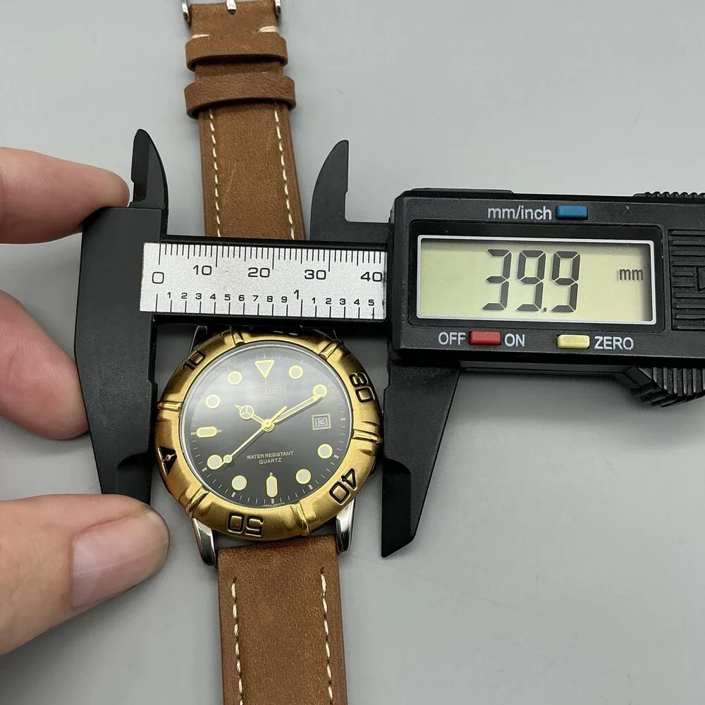 Gruen 321-2175 Mens Watch 40mm Gold Bezel Brown Leather Date New Battery